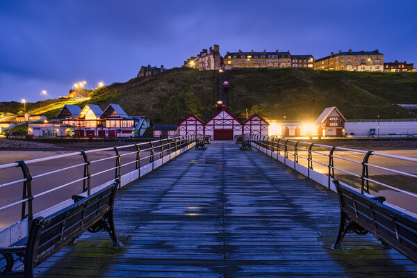 Saltburn by the Sea at Blue Hour Picture Board by Tim Hill