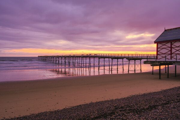 Saltburn beach and pier at Sunrise Picture Board by Tim Hill