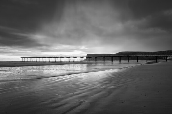Saltburn Black and White: Rainy Sunrise Picture Board by Tim Hill