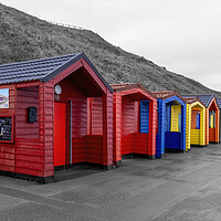 Buy canvas prints of Saltburn Beach Huts: Selective Black and White by Tim Hill