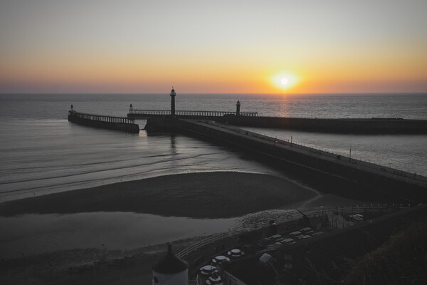 Whitby Sunrise Black and Light Picture Board by Tim Hill