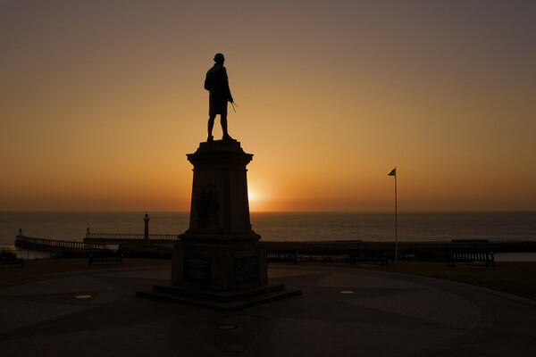 Captain Cook Silhouette: Whitby Sunrise Picture Board by Tim Hill