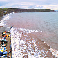 Buy canvas prints of Filey Boat Ramp to Filey Brigg at High Tide by Tim Hill