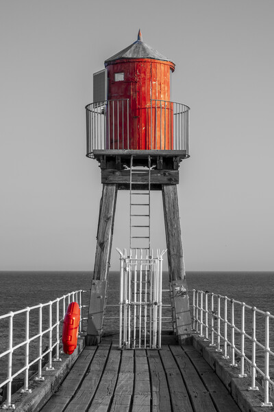 Whitby East Pier Light: Black, White, and Red Picture Board by Tim Hill
