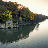 Buy canvas prints of Newmillerdam Boathouse: Autumn Sunrise by Tim Hill