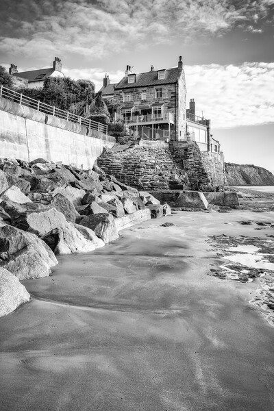 Robin Hood's Bay Black and White Picture Board by Tim Hill