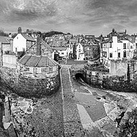 Buy canvas prints of Robin Hood's Bay Black and White Panoramic by Tim Hill