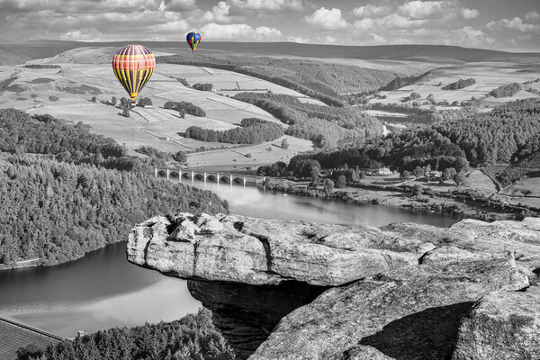 Hot Air Balloons over Ladybower from Bamford Edge Picture Board by Tim Hill