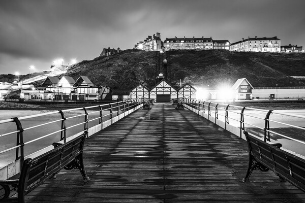 Saltburn by the Sea Black and White Picture Board by Tim Hill