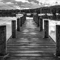 Buy canvas prints of Ambleside Boat Jetty Black and White by Tim Hill