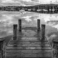 Buy canvas prints of Ambleside Boat Jetty Black and White by Tim Hill