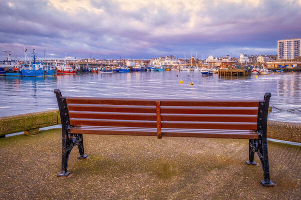 A Bench with a View: Bridlington Harbour Picture Board by Tim Hill