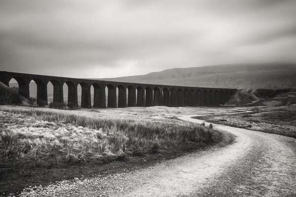 Ribblehead Viaduct Monochrome Picture Board by Tim Hill