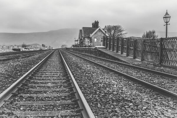 Ribblehead Station Monochrome Picture Board by Tim Hill