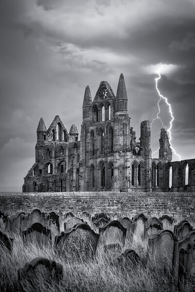 Whitby Abbey Lightning Picture Board by Tim Hill