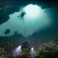Buy canvas prints of Sula Sgeir Underwater cave by Peter Bardsley