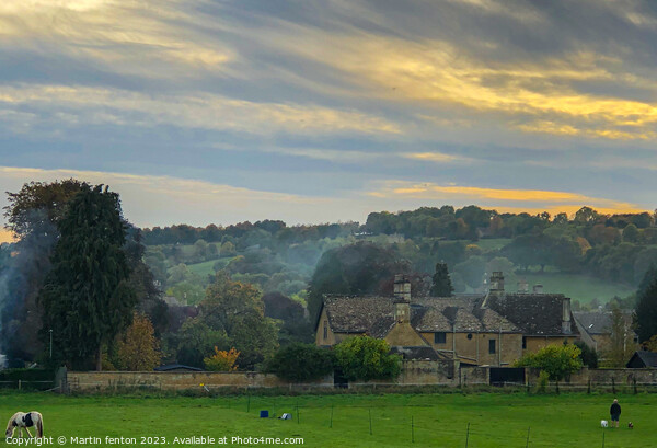 Autumn dusk Bourton on the water Picture Board by Martin fenton