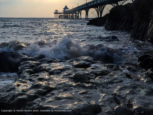 Clevedon Pier Sunset Seascape Picture Board by Martin fenton