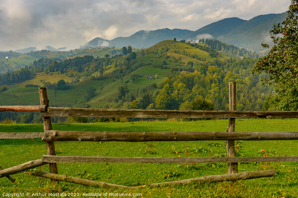 Rural idyllic landscape in Transylvania, Romania, with grassy fi Picture Board by Arthur Mustafa