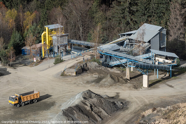 Truck and mining equipment in the quarry. Industrial stone quarrying. Picture Board by Lubos Chlubny