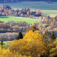 Buy canvas prints of Autumn hilly landscape with meadows by Lubos Chlubny