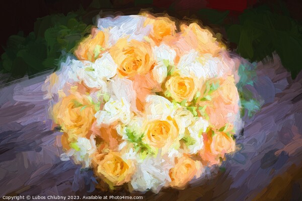 Oil painting bridal bouquet with orange and white flowers Picture Board by Lubos Chlubny
