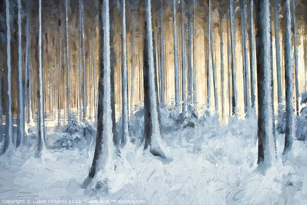 Oil painting snowy trees in the winter forest Picture Board by Lubos Chlubny