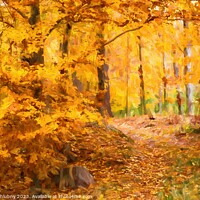 Buy canvas prints of Oil painting autumn landscape with autumn leaves in forest. by Lubos Chlubny