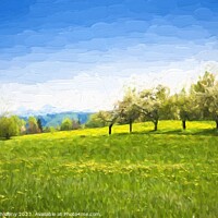 Buy canvas prints of Oil painting spring landscape - green meadow and fruit trees. Original oil painting on canvas. by Lubos Chlubny