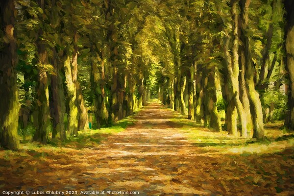 Oil painting pathway through the autumn forest.  Picture Board by Lubos Chlubny