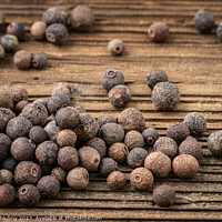 Buy canvas prints of Allspice spice on wooden table by Lubos Chlubny