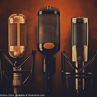 Buy canvas prints of Retro microphone set on brown background - Generative AI by Lubos Chlubny