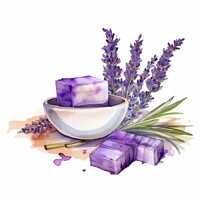 Buy canvas prints of Watercolor illustration of lavender flowers and lavender soap in bowl - Generative AI by Lubos Chlubny