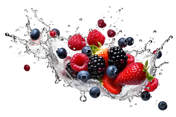 Fruit mix flying in water splash on white background Picture Board by Lubos Chlubny