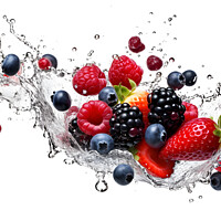 Buy canvas prints of Fruit mix flying in water splash on white background by Lubos Chlubny