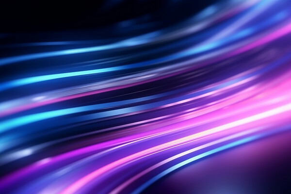 Abstract futuristic background with pink blue glowing neon moving wave lines. Generative AI Picture Board by Lubos Chlubny