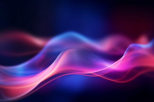Abstract futuristic background with pink blue glowing neon moving wave lines. Generative AI Picture Board by Lubos Chlubny