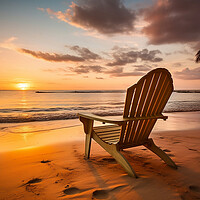 Buy canvas prints of Beach chair on tropical beach at sunset. Generative AI by Lubos Chlubny