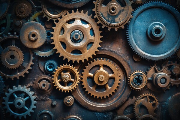 Mechanical gears, industrial vintage style. Generative AI Picture Board by Lubos Chlubny