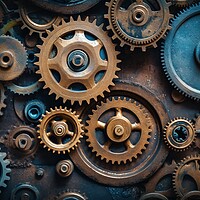 Buy canvas prints of Mechanical gears, industrial vintage style. Generative AI by Lubos Chlubny
