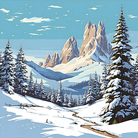 Buy canvas prints of Winter in the mountains of the Italian Dolomites. Cartoon snowy mountain landscape. Generative AI by Lubos Chlubny
