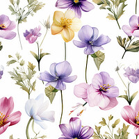 Buy canvas prints of Seamless watercolor pattern with flowers and leaves. Floral pattern for wallpaper or fabric. Botanic Tile. Generative AI by Lubos Chlubny