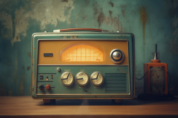 Vintage radio against the wall. Digital art Picture Board by Lubos Chlubny