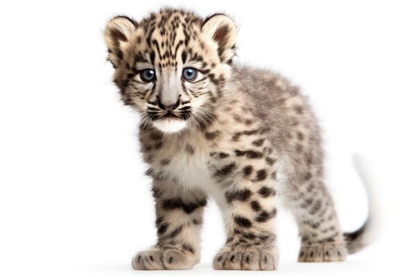 Snow Leopard cub isolated on on white background, Panthera uncia. Generative AI Picture Board by Lubos Chlubny