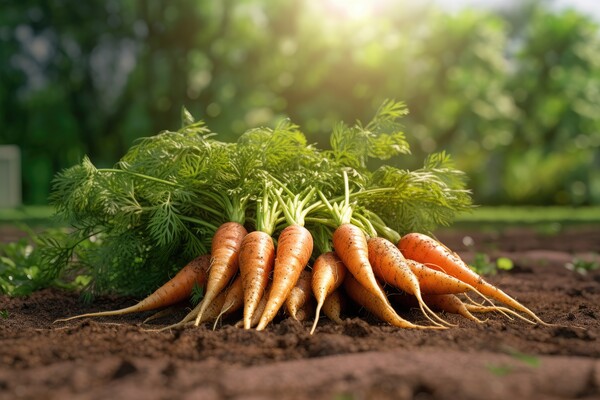 Carrot on ground. Freshly picked carrots. Generative AI Picture Board by Lubos Chlubny