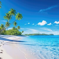 Buy canvas prints of Tropical paradise beach with white sand with footprints and crystal clear blue water. Generative AI by Lubos Chlubny