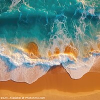 Buy canvas prints of Top view of ocean waves on sandy beach landscape. Beautiful seascape background. Generative AI by Lubos Chlubny