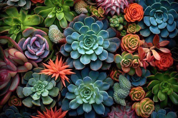 Collection of small decorative succulents, top view. Generative AI Picture Board by Lubos Chlubny