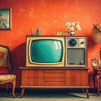 Buy canvas prints of Vintage TV against the wall. Retro style. Generative AI by Lubos Chlubny