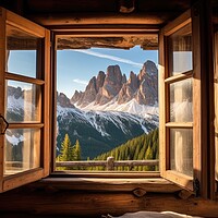 Buy canvas prints of View from the window of the beautiful mountain landscape, the Dolomites. Generative AI by Lubos Chlubny